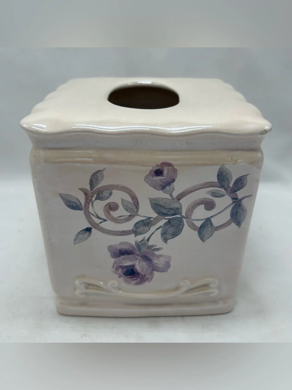Croscill Chambord Bordeaux Purple Roses Ceramic Tissue Cover